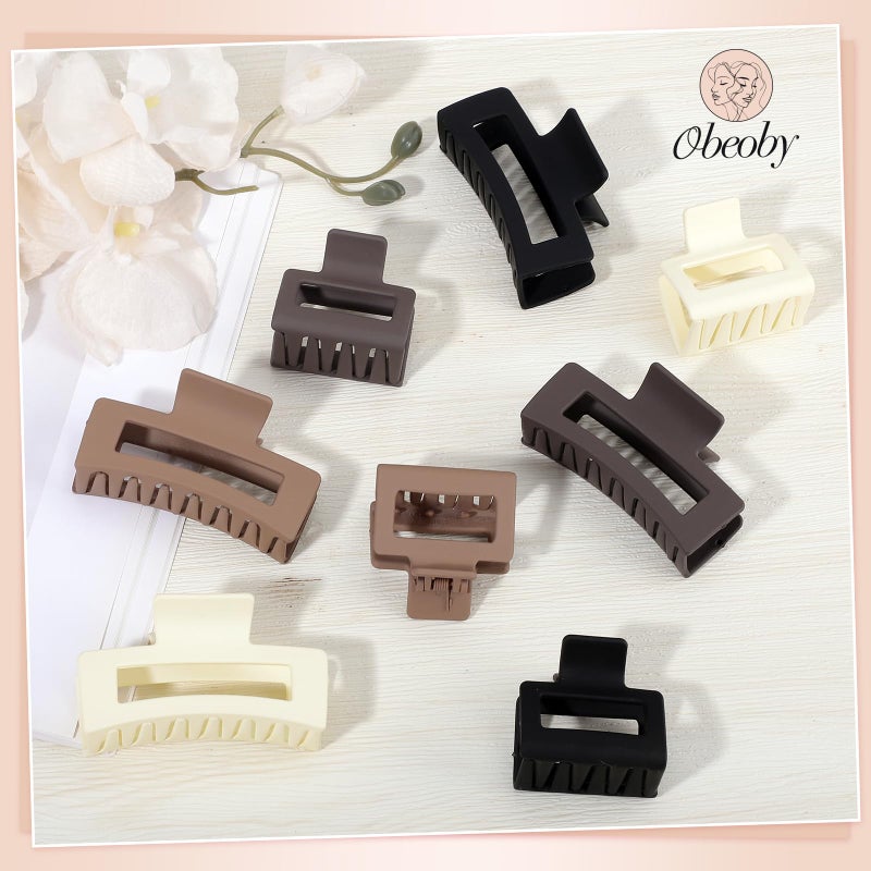 Obeoby 8 Pack Square Hair Clips, Medium and Small Claw Clips Hair Accessories for Women and Girls Bulk Barrettes for Thin Long Short Hair Stocking Stuffers Christmas Gifts (Neutral) - Image 3